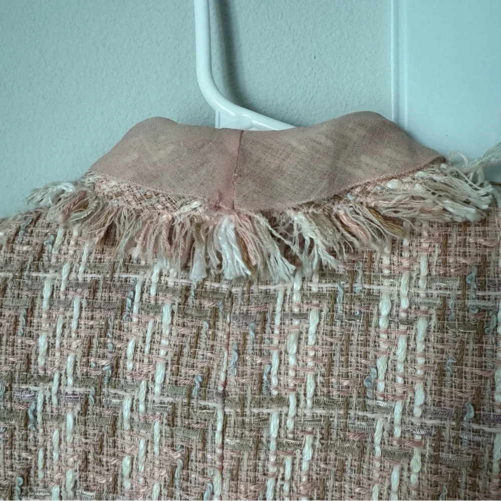 Vintage Albert Nipon Coral Pink Tweed Jacket Size 8 Wool Silk Accents Floral Pin - Picture 14 of 16